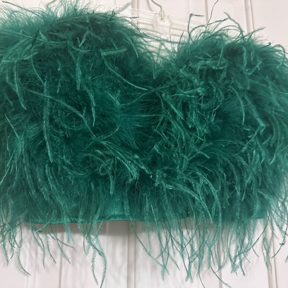 Fashion Nova Green Feathered Crop Top